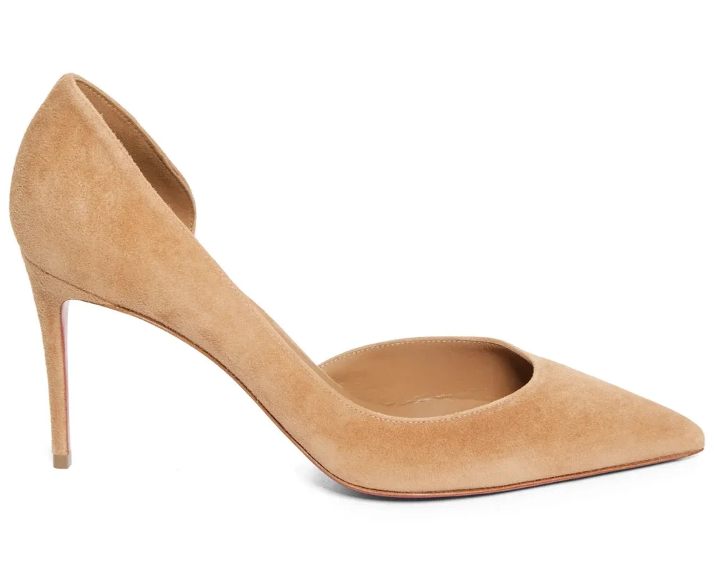 Christian Louboutin Iriza 85 Lionne Beige Suede D'orsay Classic Heel Pump 35